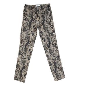 Free People Snake Print Jeans Size 27 Skinny Cropped Ankle Frayed Bottom Denim
